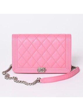 Chanel Boy Chain Wallet CC Logo Caviar Leather Pink Shoulder Bag